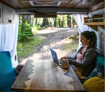 woman on laptop outside
